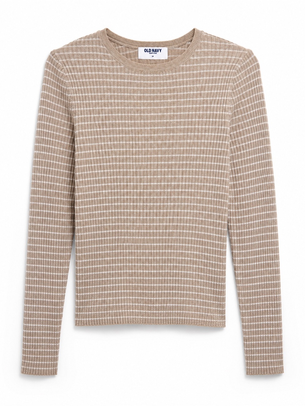 Old Navy Ribbed Striped Long Sleeve Top – Beige/Cream – Size Medium